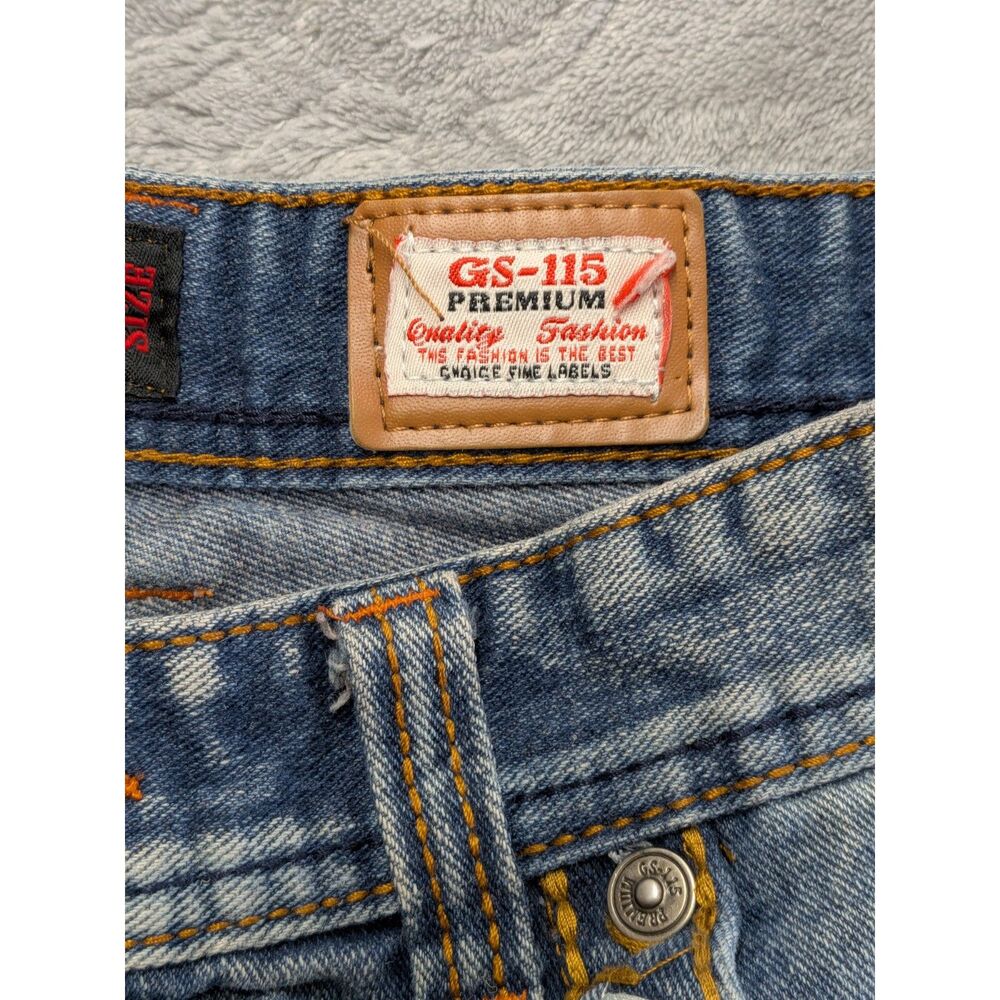 GS‑115 Premium Denim Jean Shorts Blue Distressed Contrast Stitch Men’s Size 36